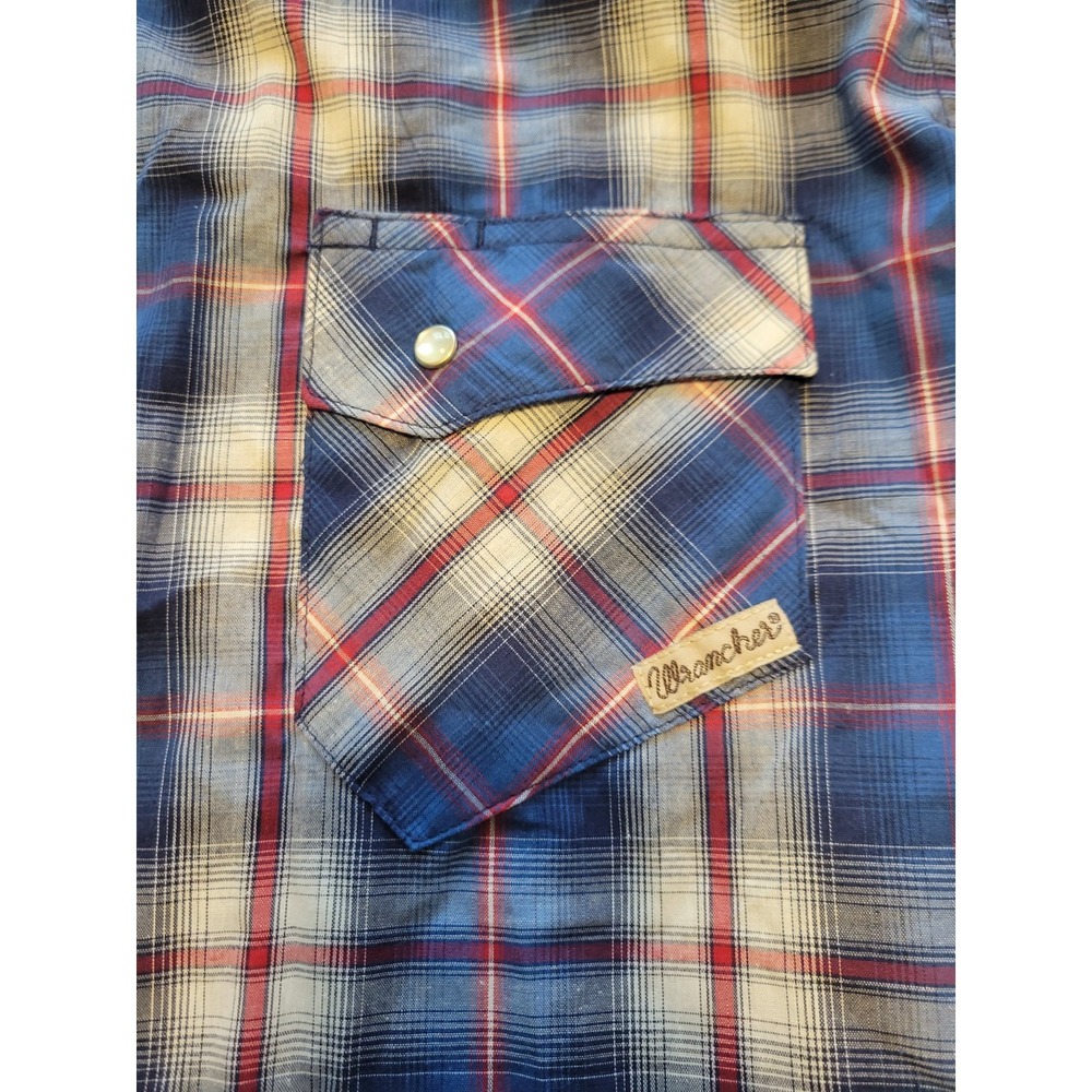 Wrangler Wrancher Casual Shirt Mens XL Pearl Snap Blue Plaid Short Sleeve - Picture 4 of 8
